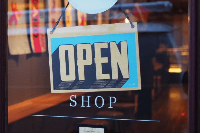 Open sign on a shop door