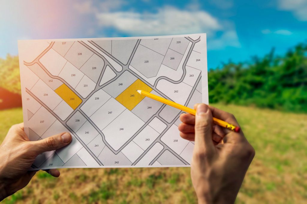 property lines marked out on paper map