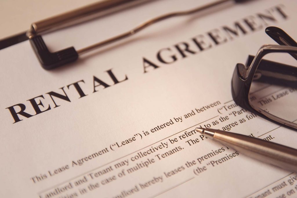 Close up of rental agreement document