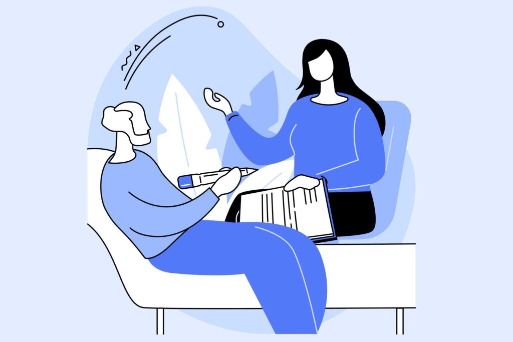 Illustration of therapist getting patient to sign contract